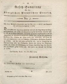 Gesetz-Sammlung für die Königlichen Preussischen Staaten, 26. Mai 1814, nr. 7.
