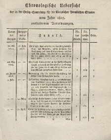 Gesetz-Sammlung für die Königlichen Preussischen Staaten (Chronologische Uebersicht), 1815
