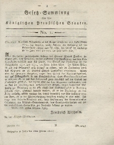 Gesetz-Sammlung für die Königlichen Preussischen Staaten, 16. Februar 1815, nr. 1.