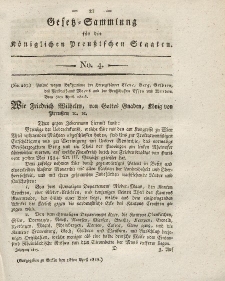 Gesetz-Sammlung für die Königlichen Preussischen Staaten, 18. April 1815, nr. 4.