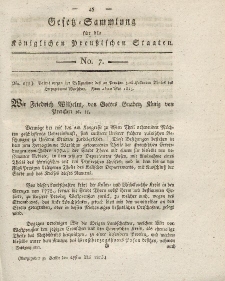 Gesetz-Sammlung für die Königlichen Preussischen Staaten, 27. Mai 1815, nr. 7.