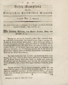 Gesetz-Sammlung für die Königlichen Preussischen Staaten, 27. Mai 1815, nr. 7.
