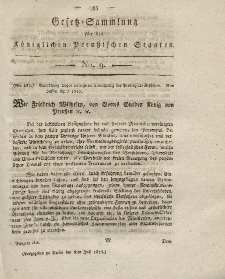 Gesetz-Sammlung für die Königlichen Preussischen Staaten, 8. Juli 1815, nr. 9.