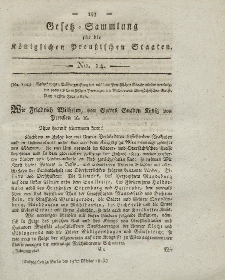 Gesetz-Sammlung für die Königlichen Preussischen Staaten, 19. Oktober 1815, nr. 14.
