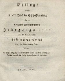 Gesetz-Sammlung für die Königlichen Preussischen Staaten (Beilage : Gebühren-Taxe), 1815