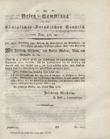 Gesetz-Sammlung für die Königlichen Preussischen Staaten, 15. Juni 1816, nr. 12.