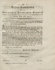 Gesetz-Sammlung für die Königlichen Preussischen Staaten, 8. Oktober 1816, nr. 16.
