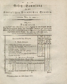 Gesetz-Sammlung für die Königlichen Preussischen Staaten, 28. Januar 1817, nr. 1.