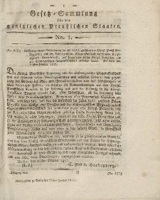 Gesetz-Sammlung für die Königlichen Preussischen Staaten, 27. Januar 1818, nr. 1.