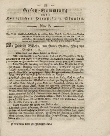 Gesetz-Sammlung für die Königlichen Preussischen Staaten, 1. August 1818, nr. 8.