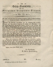 Gesetz-Sammlung für die Königlichen Preussischen Staaten, 1. November 1818, nr. 13.