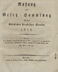Gesetz-Sammlung für die Königlichen Preussischen Staaten (Anhang), 1818