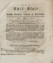 Amts-Blatt der Königlich Preußischen Regierung zu Marienwerder, 3. Januar 1817, No. 1.