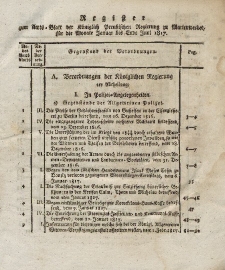 Amts-Blatt der Königl. Preuß. Regierung zu Marienwerder für das Jahr 1818 (Register: Januar bis Juni 1817)