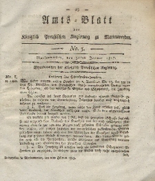 Amts-Blatt der Königlich Preußischen Regierung zu Marienwerder, 31. Januar 1817, No. 5.