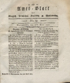 Amts-Blatt der Königlich Preußischen Regierung zu Marienwerder, 4. April 1817, No. 14.