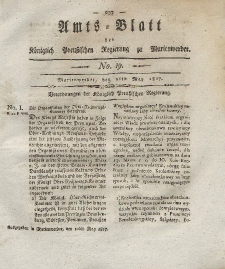 Amts-Blatt der Königlich Preußischen Regierung zu Marienwerder, 9. Mai 1817, No. 19.