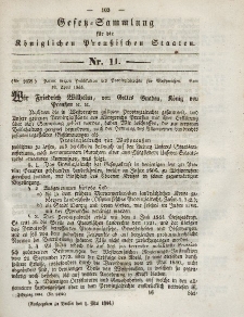 Gesetz-Sammlung für die Königlichen Preussischen Staaten, 1. Mai 1844, nr. 11.