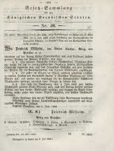Gesetz-Sammlung für die Königlichen Preussischen Staaten, 7. Juli 1844, nr. 20.