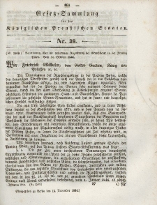 Gesetz-Sammlung für die Königlichen Preussischen Staaten, 15. November 1844, nr. 39.