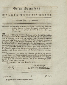 Gesetz-Sammlung für die Königlichen Preussischen Staaten, 25. Januar 1819, nr. 1.
