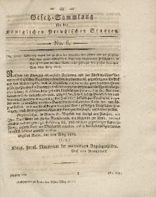 Gesetz-Sammlung für die Königlichen Preussischen Staaten, 27. März 1819, nr. 6.