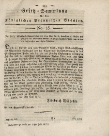 Gesetz-Sammlung für die Königlichen Preussischen Staaten, 20. Juli 1819, nr. 15.