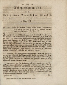Gesetz-Sammlung für die Königlichen Preussischen Staaten, 16. September 1819, nr. 19.