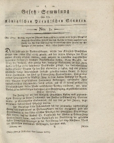 Gesetz-Sammlung für die Königlichen Preussischen Staaten, 4. Januar 1820, nr. 1.