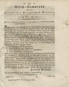 Gesetz-Sammlung für die Königlichen Preussischen Staaten, 12. August 1820, nr. 14.