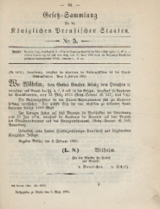 Gesetz-Sammlung für die Königlichen Preussischen Staaten, 5. März 1885, nr. 5.