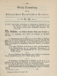 Gesetz-Sammlung für die Königlichen Preussischen Staaten, 20. April 1885, nr. 14.