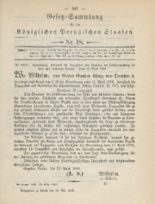 Gesetz-Sammlung für die Königlichen Preussischen Staaten, 16. Mai 1885, nr. 18.