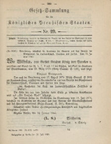 Gesetz-Sammlung für die Königlichen Preussischen Staaten, 24. Juli 1885, nr. 29.