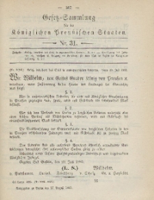 Gesetz-Sammlung für die Königlichen Preussischen Staaten, 27. August 1885, nr. 31.