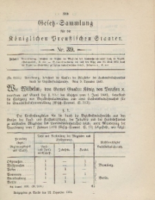 Gesetz-Sammlung für die Königlichen Preussischen Staaten, 22. Dezember 1885, nr. 39.