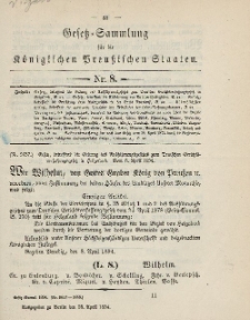 Gesetz-Sammlung für die Königlichen Preussischen Staaten, 25. April 1894, nr. 8.