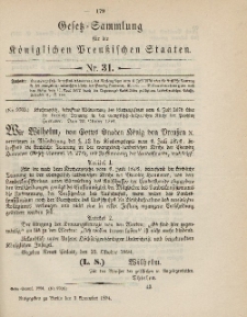 Gesetz-Sammlung für die Königlichen Preussischen Staaten, 1. November 1894, nr. 31.