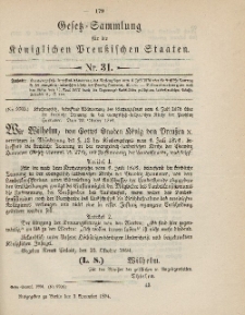 Gesetz-Sammlung für die Königlichen Preussischen Staaten, 1. November 1894, nr. 31.