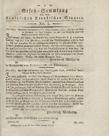 Gesetz-Sammlung für die Königlichen Preussischen Staaten, 12. Januar 1822, nr. 1.