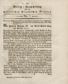 Gesetz-Sammlung für die Königlichen Preussischen Staaten, 23. April 1822, nr. 7.