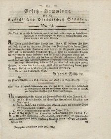 Gesetz-Sammlung für die Königlichen Preussischen Staaten, 20. Juli 1822, nr. 14.