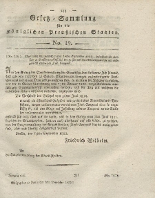 Gesetz-Sammlung für die Königlichen Preussischen Staaten, 7. November 1822, nr. 19.