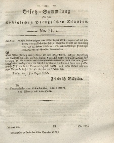Gesetz-Sammlung für die Königlichen Preussischen Staaten, 14. Dezember 1822, nr. 21.