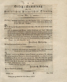 Gesetz-Sammlung für die Königlichen Preussischen Staaten, 23. Januar 1823, nr. 1.