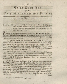 Gesetz-Sammlung für die Königlichen Preussischen Staaten, 22. April 1823, nr. 7.
