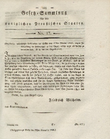 Gesetz-Sammlung für die Königlichen Preussischen Staaten, 27. November 1823, nr. 17.