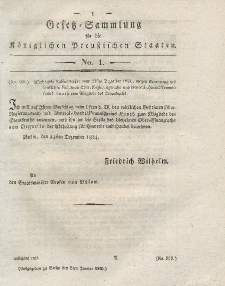 Gesetz-Sammlung für die Königlichen Preussischen Staaten, 8. Januar 1825, nr. 1.