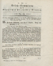 Gesetz-Sammlung für die Königlichen Preussischen Staaten, 13. September 1825, nr. 16.