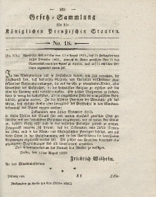 Gesetz-Sammlung für die Königlichen Preussischen Staaten, 6. Oktober 1825, nr. 18.